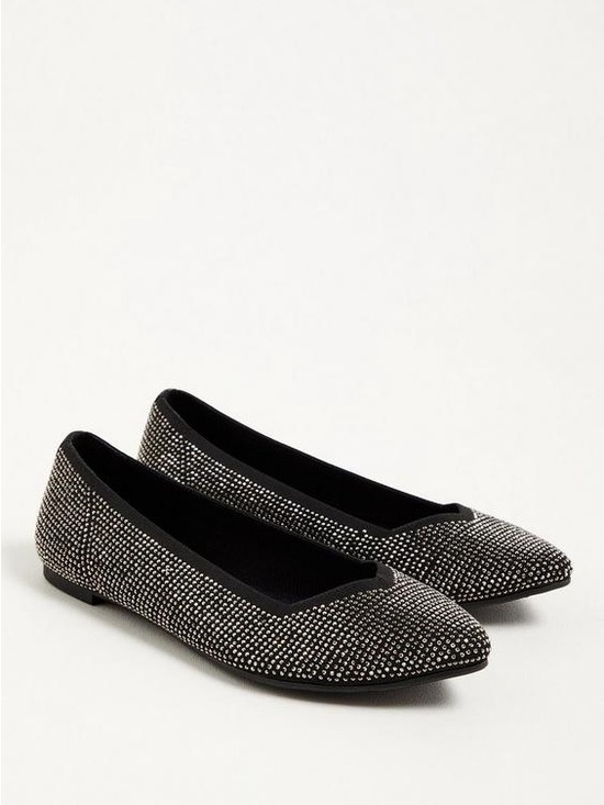 torrid Shoes - Torrid Black Rhinestone Pointed Ballet Flats Size 10